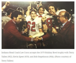 Indiana-Coach-Lee-Corso-accepts-1979-Holiday-Bowl-trophy